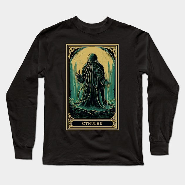 Cthulhu Tarot Card Vintage Artwork Long Sleeve T-Shirt by origato